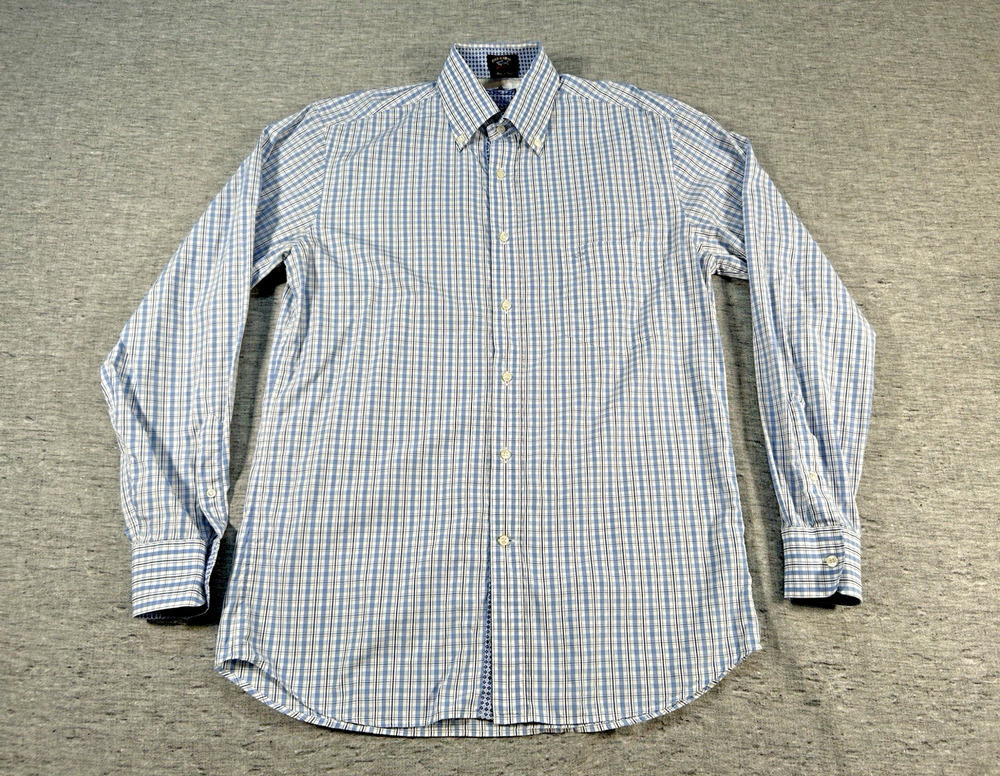 Paul and Shark Yachting Shirt Mens 40 Blue White Plaid Long Sleeve Button-Up